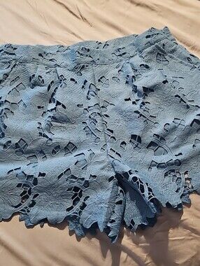 Umgee Light Blue Floral Lace Cutout Shorts